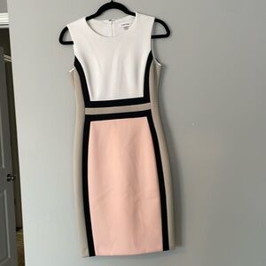 Calvin Klein size 4 sheath dress, tan/pink/white